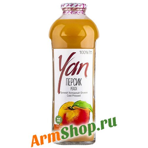 Натуральный Персиковый Сок  без сахара "Yan" 0,930 л ст. "СИС Натурал"